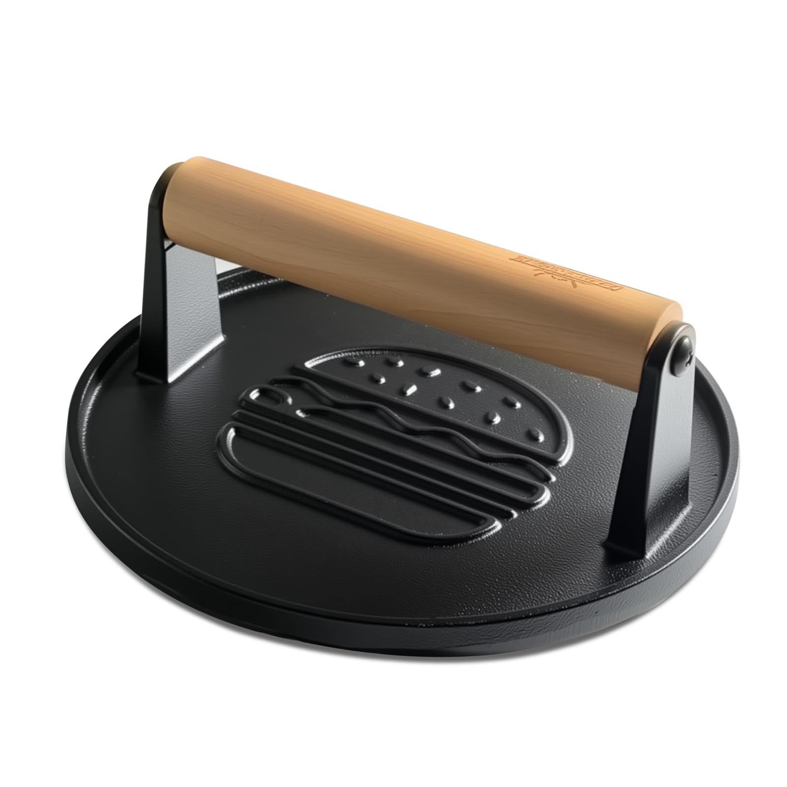 Photo 1 of XUDAKAIXIN Cast Iron Smash Burger Press 7.1",Grill Bacon Meat Press Tool,Perfect for Blackstone, Camp Chef, Weber Grills & Indoor Griddles – BBQ & Cookout Must-Have (Round -Grooved)