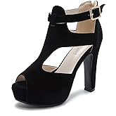 fereshte Women's Platform Chunky Block High Heel Peep-Toe Dress Sandals