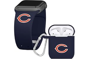 Game Time Chicago Bears Silicone Watch Band and Case Cover Combo Package Compatible with Apple Watch and AirPods Battery Case (42/44/45mm Navy/Navy)