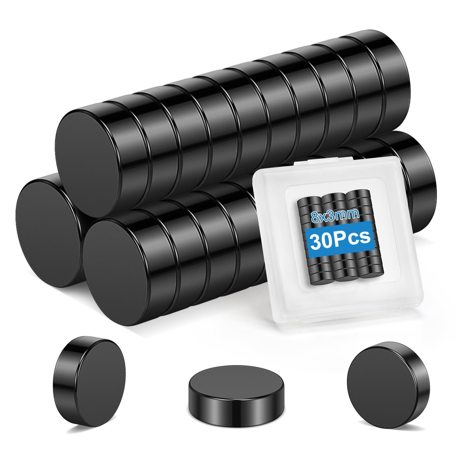 Wzone 30PCS Black Small Magnets, 8mm x 3mm Round Strong Fridge Magnets Mini Magnets for Fridge DIY Picture Office School Home Kitchen Whiteboard