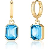 Birthstone Crystal Dangle Drop Earrings, 18K Gold Plated Huggie Hoop Hypoallergenic Earring Jewelry Gifts for Women