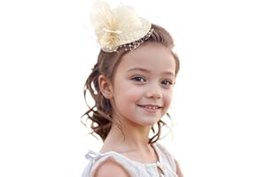 Zinniday Mini Tea Party Hat - 2025 Kentucky White Fascinators with Hair Clip Veil Feather Derby Fascinator Small Church Victoria Hats for Women Little Girls Prom Masquerade Dress Up (5.11inch)