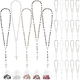 INTERWARM 40Pcs Wooden Rosary Beads Necklace, Pearl Rosary Necklace Bulk Wood Cross Beads with 40Pcs Organza Bags for Communion Baptism Church Present Bridal Shower Men Women