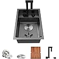 TORVA RV Sink, 12 x 17 Inch Undermount Bar Sink Premium Stainless Steel RV Kitchen Sink with Hideaway Faucet and Cup Rinser, Dark Grey