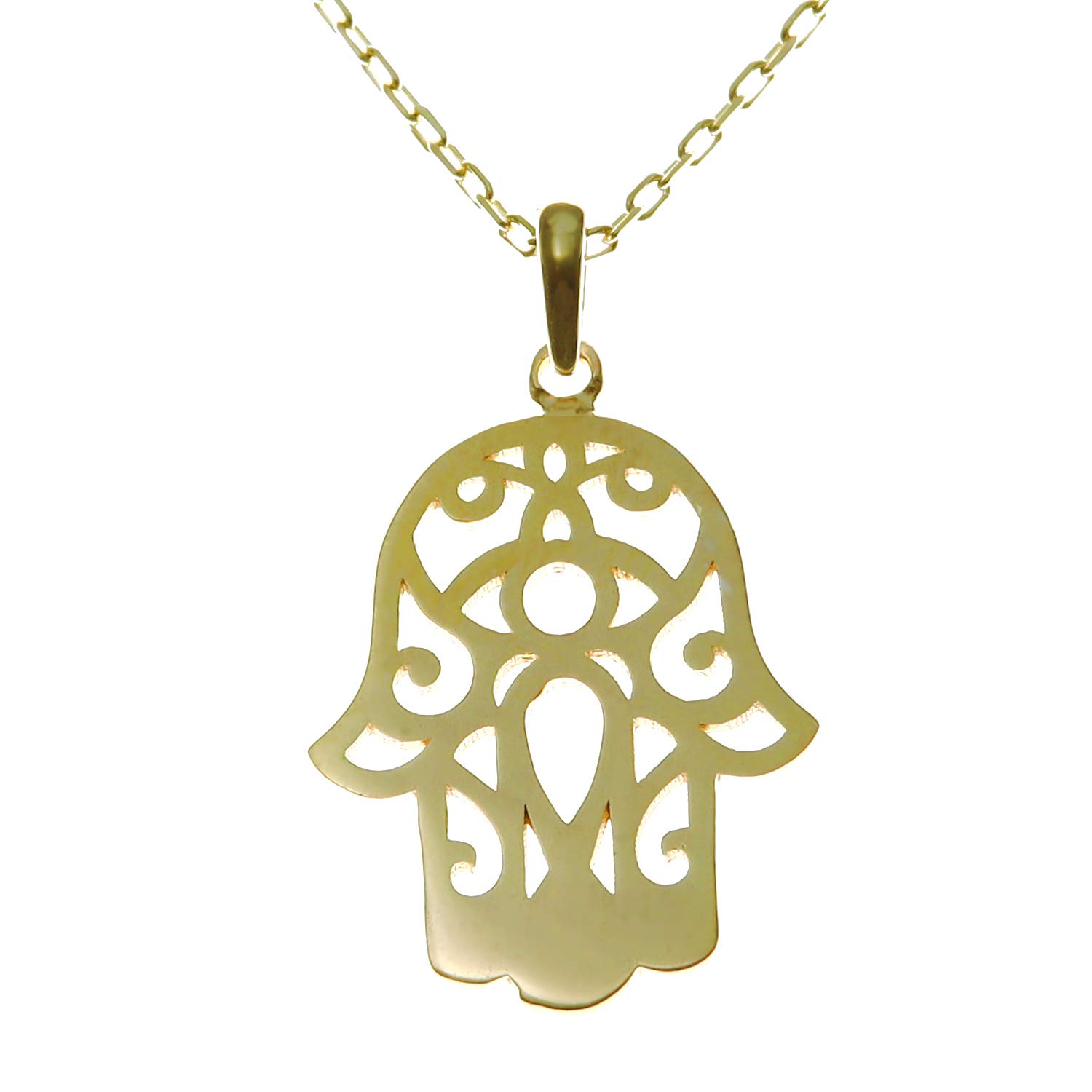 Gold plated Sterling Silver Evil Eye Hamsa Hand Fatima Good Luck Pendant Necklace with adjustable 16" to 18" chain and jewellery gift box