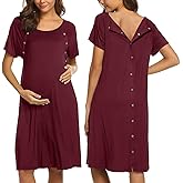 Ekouaer Women’s Nursing/Delivery/Labor/Hospital Nightdress Short Sleeve Maternity Nightgown with Button S-XXL