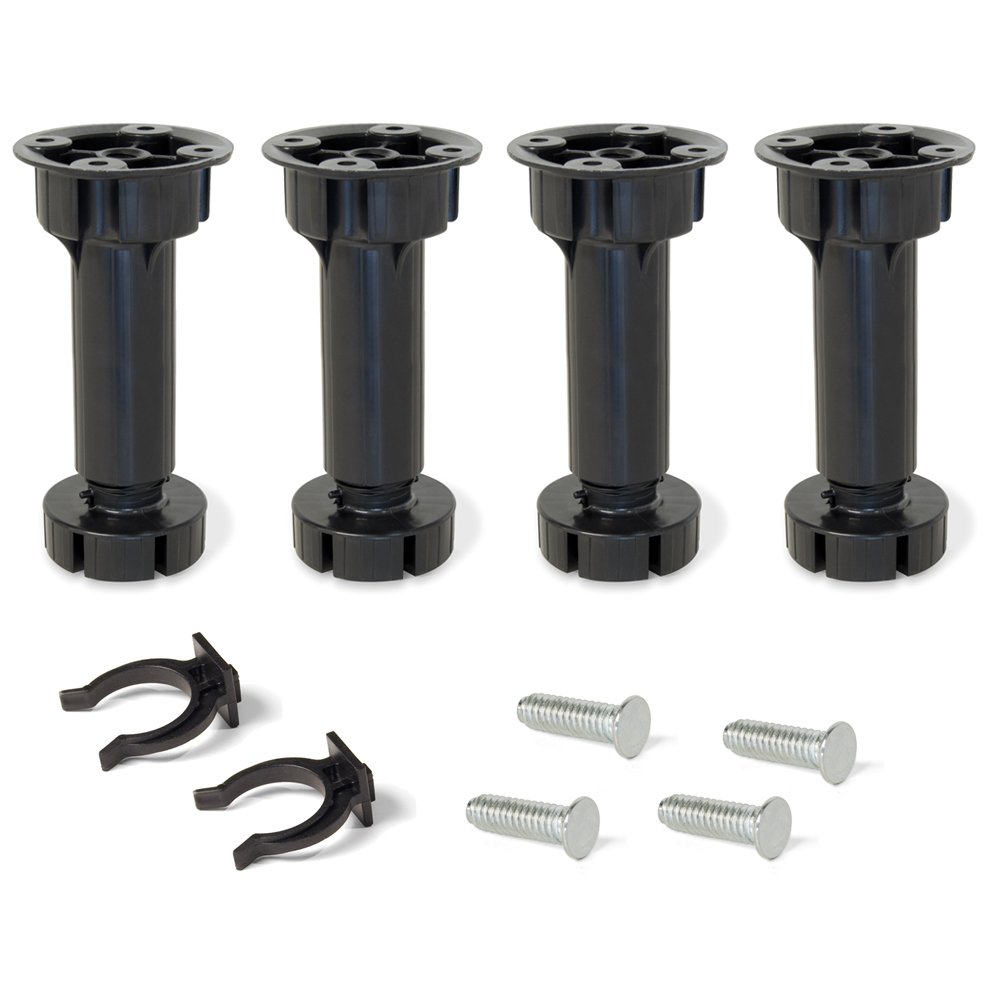 Emuca - Adjustable feet for kitchen or bathroom cabinet, set of 4 adjustable legs with assembly accessories, H 100mm
