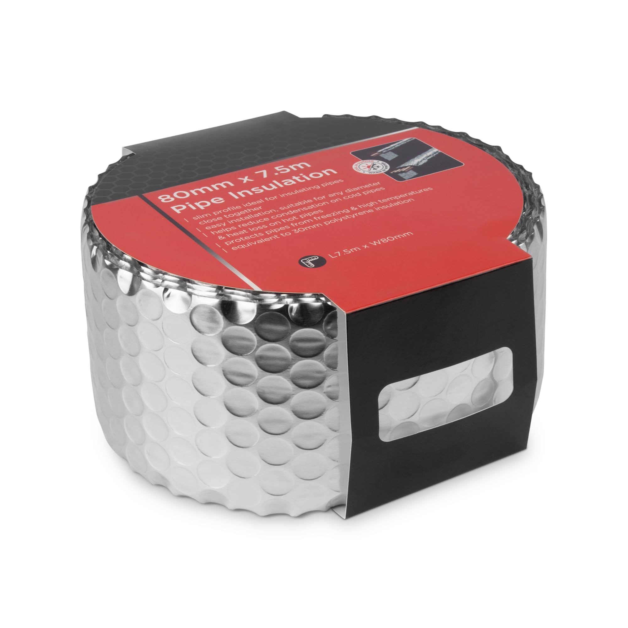 7.5m x 80mm Pipe Foil Insulation Wrap - Bubble Insulation Foil Reflector, Easy to Install, Protects Pipes from Freezing and High Temperatures, Duct Lagging