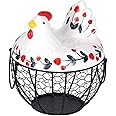 Chicken Design Ceramic Egg Storage Basket Iron Basket Holds 20-25 Eggs, Egg Holder, Organizer Case, Container Egg Basket Holder