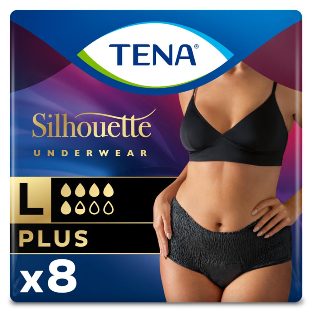 Tena Silhouette Underwear High Waist Plus Black Large 8 Pack