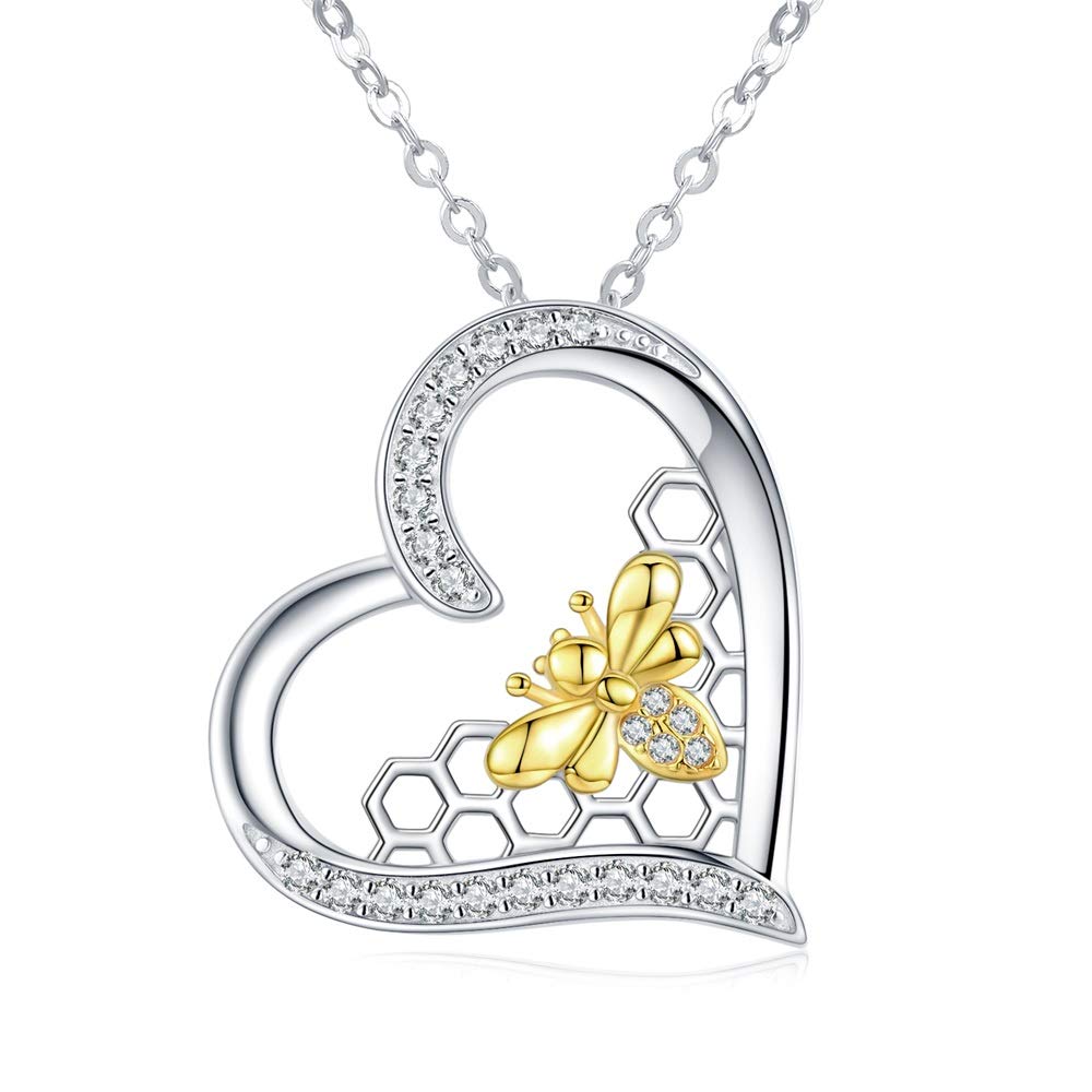 KINGWHYTE 925 Sterling Silver Penguin/Bee/Unicorn/Flamingo/Butterfly/Fox /Phoenix Necklaces Cute Animal Heart shaped Opal jewellery for Women Girls Jewellery Birthday Gifts - 18" + 2" Silver Chain — image 1