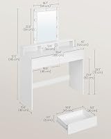 VASAGLE KAILYN Dressing Table with Mirror LED Light 2 Drawers White view 6