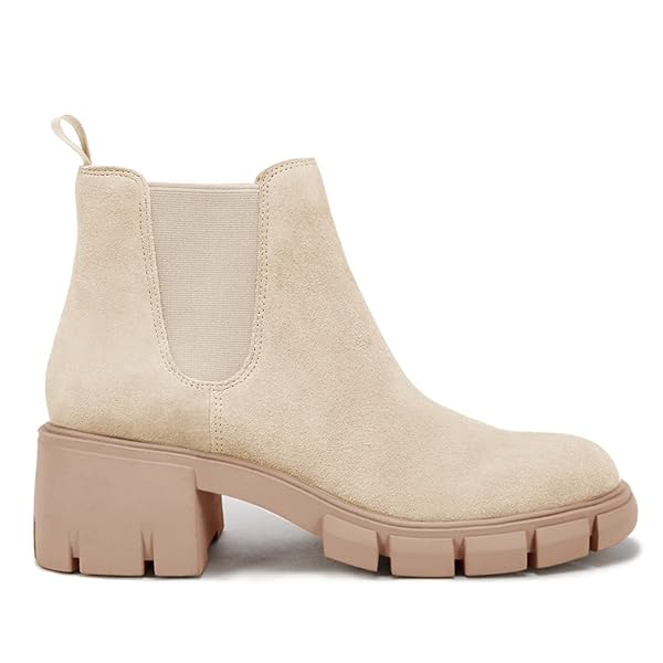 JULIET HOLY WOMENS LUG SOLE PLATFORM ANKLE BOOTIES CHELSEA SLIP ON CHUNKY BLOCK HEEL LEATHER COMBAT BOOTS NUDE 6.5