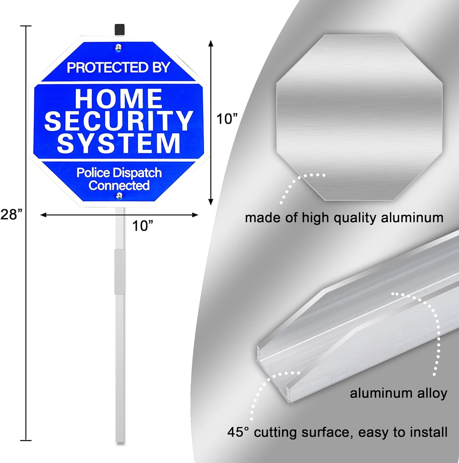 Protected By Home Security System Yard Sign-100% Aluminum Heavy Duty Police Dispatch Connected Warning Sign UV Protected With Ground Stake 28
