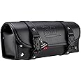 ISSYZONE Motorcycle Fork Bag PU Leather Front Fork Tool Bag Universal for Handlebar Sissy Bar Roll Storage Pouch with 2 Straps Compatible with Scooter Softail Sportster Dyna