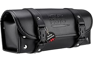 ISSYZONE Motorcycle Fork Bag PU Leather Front Fork Tool Bag Universal for Handlebar Sissy Bar Roll Storage Pouch with 2 Straps Compatible with Scooter Softail Sportster Dyna