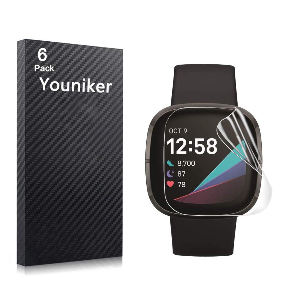 Youniker 6 Pack Compatible with Fitbit Versa 3 Screen Protector Film for Fitbit Sense Smartwatch Screen Protectors Foils Screen Cover Crystal Clear HD Anti-Scratch Anti-Fingerprint