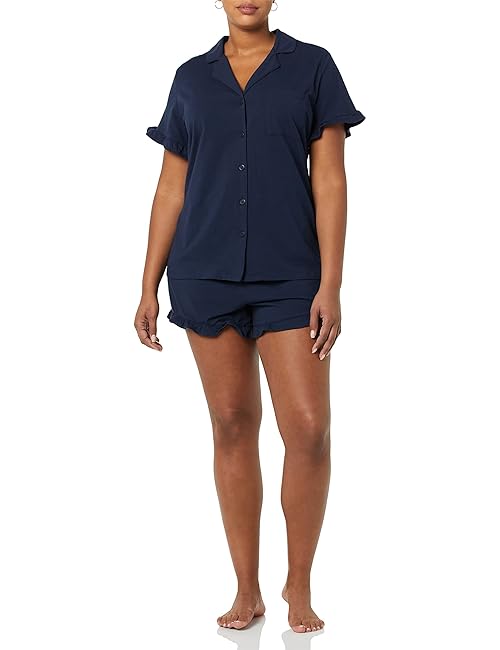 Amazon Essentials Women's Cotton Modal Short Pajama Set - Discontinued Colors, Navy, 2X