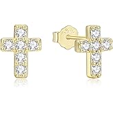 GAVU 925 Sterling Silver Cross Earrings Studs for Women, 14 Gold Plated Earrings Silver Earrings