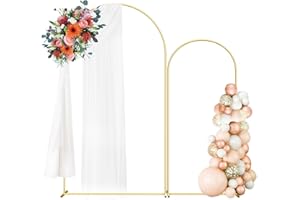 HEOMU Wedding Arch Backdrop Stand Set of 2 (7.3FT & 6FT), Metal Balloon Arch Frame for Ceremony, Baby Shower, Birthday, Graduation, Indoor Outdoor Party Decoration Gold