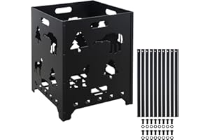 KODOM Burn Barrel Burn Cage Carbon Steel Burn Drum Garden Waste Cage Incinerator Barrel with Handle for Paper Leaf Trash Wood Backyard Bonfire (21x21x27 Inch)