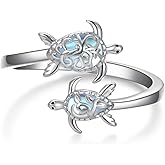 Sea Turtle Ring 925 Sterling Silver Mother Daughter Rings Adjustable Open Sea Animal Ring Ocean Animal Sea Turtle Jewelry Gifts for Women