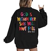 Wrenpies Oversized Christian Sweatshirts Women Faith Jesus Bible Verse Shirts God Is Within Her Inspirational Pullover Tops