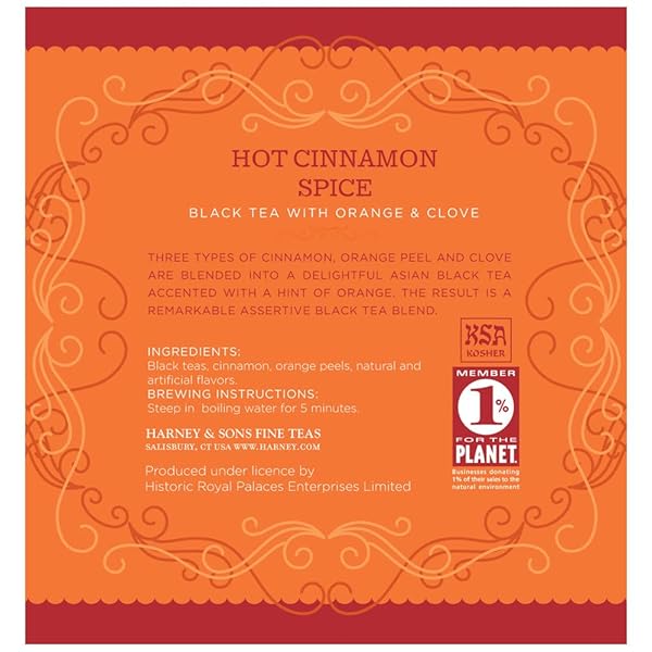 HARNEY & SONS HOT CINNAMON SPICE TEA TIN – BLACK TEA WITH ORANGE & SWEET CLOVE – 2.67 OUNCES, 30 SACHETS