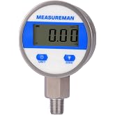 MEASUREMAN Digital Hydraulic Industrial Pressure Gauge 2-1/2" Dial 1/4" NPT Lower, Stainless Steel Case and Connection, 0-3500psi/bar, 1%,Battery Powered, with LED Light