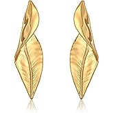 Gold Statement Leaf Earrings for Women – 14K Gold Plated Large Geometric Flower Dangle Drop Earrings, Big Jewelry Gift for Women