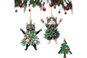 Cat Christmas Tree Ornaments, Black Cat Ornaments for Christmas Tree, 2D Acrylic Cats Trees Ornamentss for Christmass, Cute C