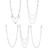 Ofeiyaa 6 Pieces Pants Chains Multi-Layer Butterfly Lock Round Star Snak Heart Jeans Chains Accessory Hip Hop Pocket Punk Goth Wallet Chain Charm Rock Belt Loop Trousers Chain for Women Men Silver