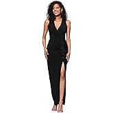 Betsy & Adam Womens Long Stretchy Sleeveless V-Neck Ruched Wrap Dress