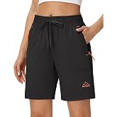 Rdruko Women's Hiking Shorts 8" Quick Dry Shorts with Pockets | Lightweight, Water Resistant, 3 Zipper Pockets, Elastic Waist, Outdoor, Travel, Walking, Camping, Athletic, Summer