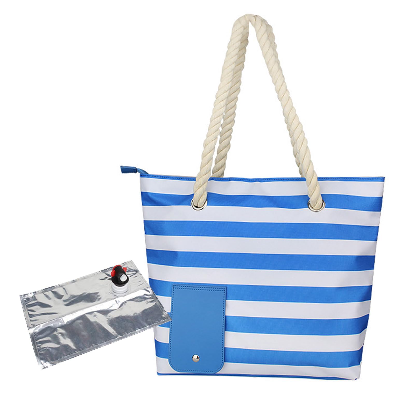 Wine Tote with Drink Dispenser | Leakproof Compartment Picnic Tote - Functional Grocery Bags with Wine Bladder Bag for Travel, Picnic, Sport Event, Beach Shareed (Blue)