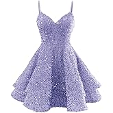 Fukbdz Sequin Homecoming Dresses Tiered for Teens 2026 Short Sparkly Spaghetti Straps Mini Prom Cocktail Party Gowns