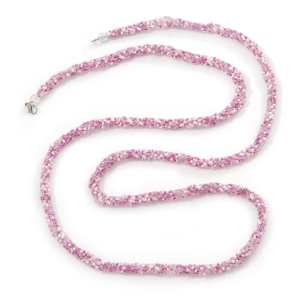 Avalaya Long Multistrand Twisted Baby Pink/WhiteGlass Bead Necklace/ 124cm L