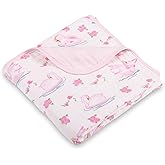 LollyBanks Muslin Baby Quilt, 6-Layer 100% Cotton Baby Blanket 47”x47”, Soft, Lightweight and Breathable Muslin Quilt for Infants and Toddlers, Cozy Crib Blanket for Girls, Registry (Swan Print)