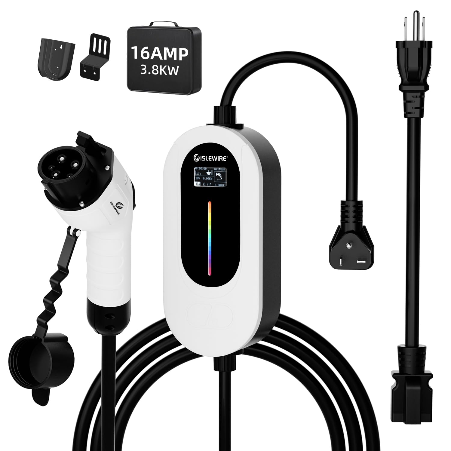 Photo 1 of Level 1&2 EV Charger, 16Amp 110V-240V, Portable Electric Vehicle Charging Kit with Adjustable Current & Timer, 25FT Cable, NEMA 5-15 & 6-20 Plugs, J1772 Connector Compatible with All EVs/PHEVs