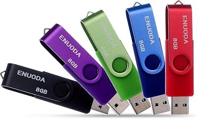 ENUODA 8GB Memory Stick 5 Pack USB 2.0 Swivel Flash Drive Five Colors