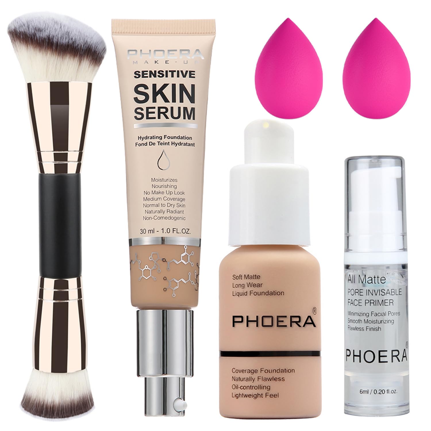 PHOERA Tinted Moisturizer Serum, 4-in-1 Hydrating Primer & Foundation, Hydrate Skin Serum, Full Coverage (103+N02/Warm Peach+ Nude)