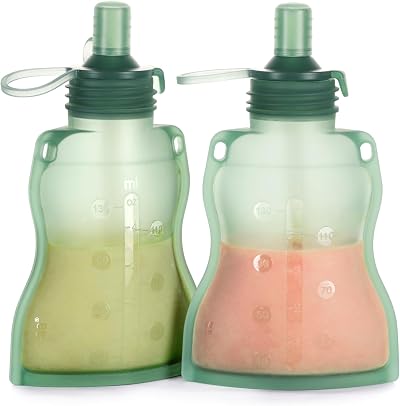 haakaa Pouch Reusable Baby Food Pouch 4oz 2 Pack Pea Green