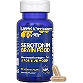 Serotonin Brain Food - 1250mg L-Tryptophan & 400mg Rhodiola Rosea Supplement - Mood Support Supplement for Stress Relief - Neurotransmitter Support with Magnesium Glycinate & Zinc - 60 Capsules