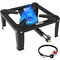 Bestfire High Pressure Propane Burner, 120000 BTU Single Propane Stove with 4.1ft 0-20Psi Adjustable Hose with Regulator, 16"