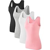 Air Curvey 4 Pack Tank Top for Women Basic Undershirt Tanks Sleeveless Casual Shirts Soft Seamless Layering Tops
