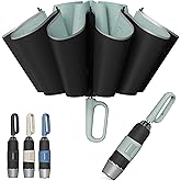 QWB TUMAAOTU Inverted Umbrella with Carabiner Handle, Compact Wind Proof Umbrellas For Rain and Sun Protection, Portable Reverse Folding Umbrella, Car Umbrella for Women Men, 10 Ribs