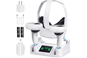 alcopanda Charging Dock for Meta Quest 2,VR Charging Station for Oculus Quest 2 Touch Controller and VR Headset with 2 Rechargeable Batteries and USB-C Charger,Support Elite Strap (not for Quest 3)