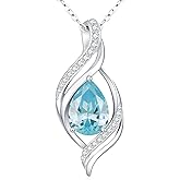 Accver Birthstone Necklace gift for Women S925 Sterling Silver Teardrop with Cubic Zirconia- Birthday Jewelry gift for her, Girlfriend, Wife, Mom on Birthday, Anniversary