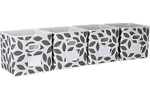 MAX Houser Fabric Storage Bins Cubes Baskets Containers with Dual Plastic Handles for Home Closet Bedroom Drawers Organizers, Flodable, Grey, Set of 4