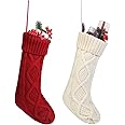 Free Yoka Cable Knit Christmas Stockings Kits Solid Color White and Red Classic Decorations 18", Set of 2